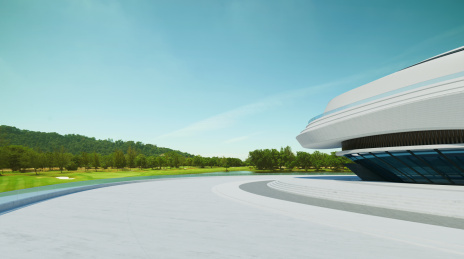 3D渲染摩登流线型建筑外观