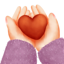小女孩的手捧着一颗红色爱心手绘插画