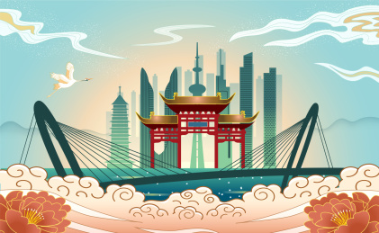 中国江苏省南京市城市国风海报插画