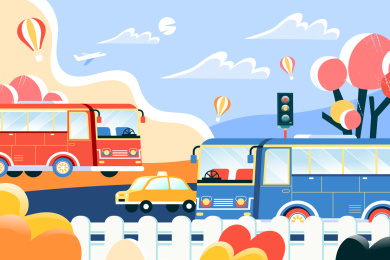 公交出行交通方式矢量插画