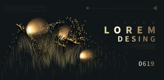 黑金抽象粒子线条金球组合商业矢量海报