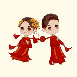 喜庆卡通人物新郎新娘插画