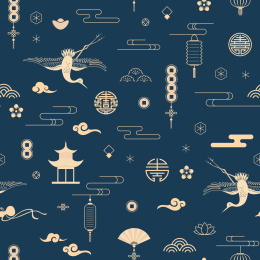 中国风古典云纹仙鹤底纹连续平铺背景插画