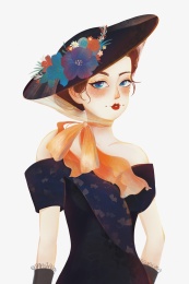 复古欧式少女半身像插画