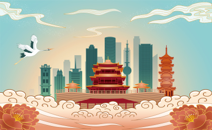 中国江苏省徐州市城市国风海报插画