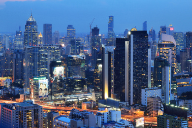 东南亚曼谷市中心城市建筑风光夜景