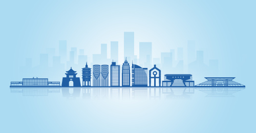 中国河南省安阳市地标建筑天际线剪影背景图