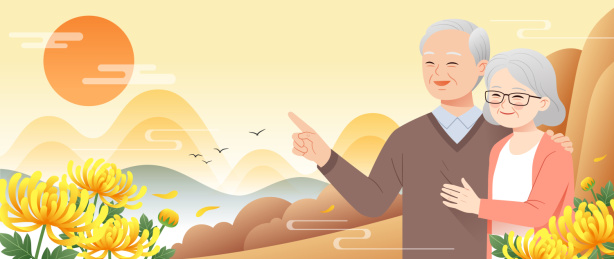 两位老人一起登山赏菊