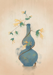 中国风金银花手绘中草药花卉插画
