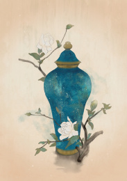 中国风栀子花手绘中草药花卉插画