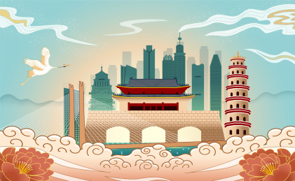 中国广东省惠州市城市国风海报插画