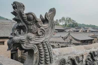 中国山西省灵石县王家大院古建筑龙雕