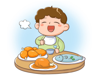 孩子正在享用一桌子的美食
