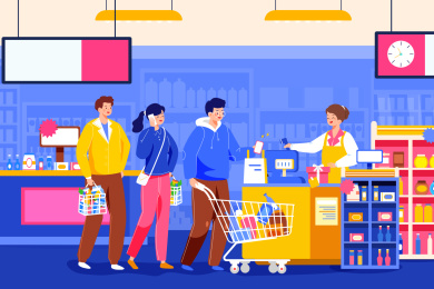 超市购物付款的人矢量插画