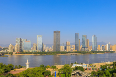 中国福建福州市江滨大道周边建筑群