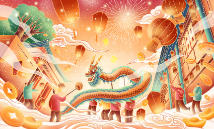 新年舞龙热闹的景象