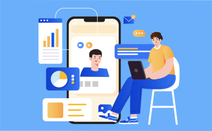 在线视频办公插画