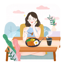 吃健康营养美食的女孩插画