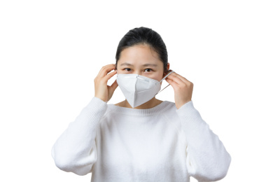 生病戴着口罩的女生，白色背景