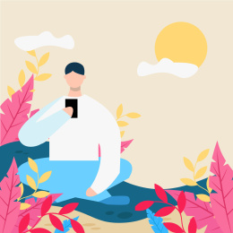 秋天一边晒太阳一边玩手机的男人