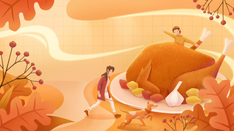 感恩节火鸡大餐秋季插画