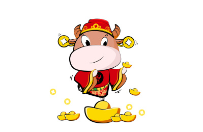 财神小牛撒金元宝
