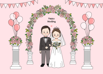 一对卡通新郎新娘婚礼插画