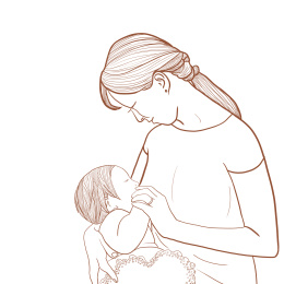 妈妈环抱着孩子喂奶