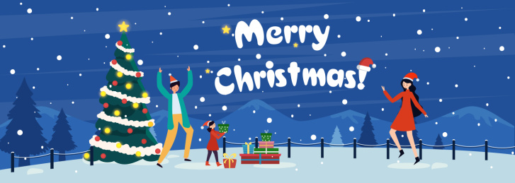 冬天圣诞节雪地上的一家人