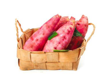 白底上放着一蓝白心蜜薯