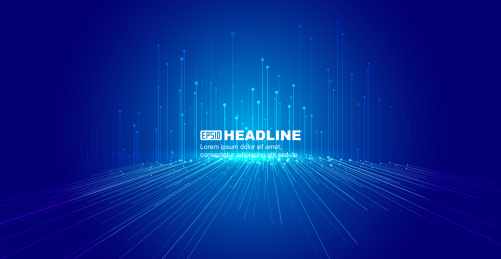 蓝色向前透视空间的光束，科技技术背景。