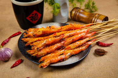 烧烤海鲜烤虾串