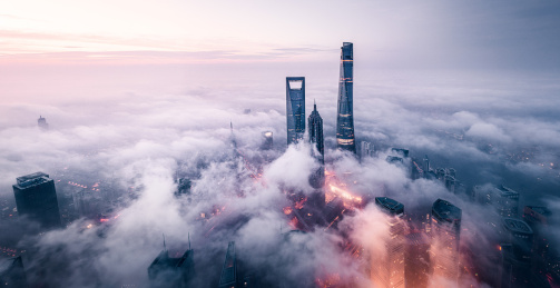 中国上海平流雾早晨