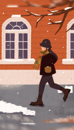 下雪天行走的女孩