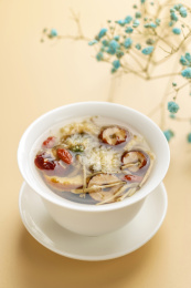 盖碗八宝茶特写黄色莫兰迪色系背景