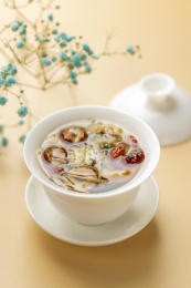 盖碗八宝茶特写黄色莫兰迪色系背景