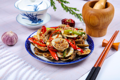 美食小吃香辣爆炒花甲