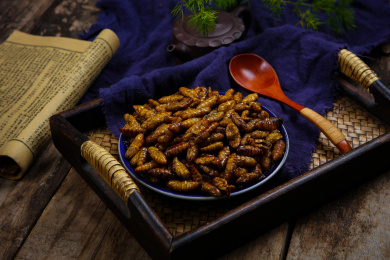 特色美食小吃油炸蚕蛹