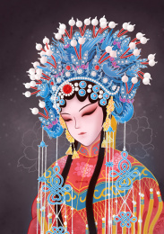 中国戏曲人物花旦插画