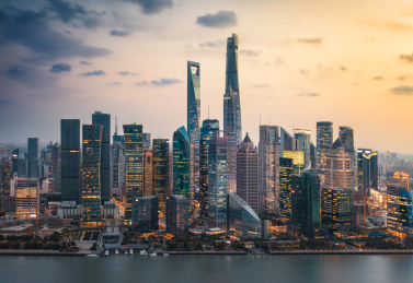 中国上海市城市建筑夜景风光 