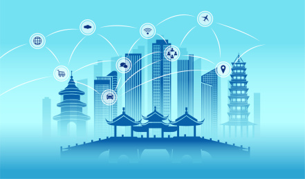 中国江苏省扬州市城市数据5G网络空间插画