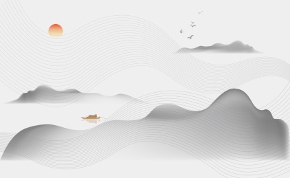 中国水墨山水意境矢量插画