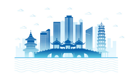 中国江苏省扬州市城市天际线矢量插画
