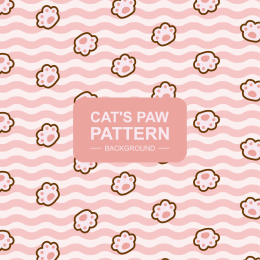 猫爪波浪粉色背景无缝循环矢量