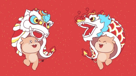 卡通牛舞狮舞龙