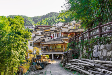 徽派古村落木坑村，中国安徽省黟县木坑竹海