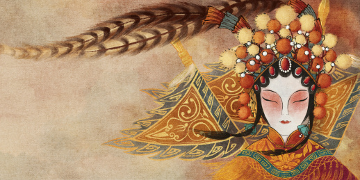 风中的穆桂英京剧靠旗