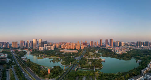 航拍中国广东佛山南海千灯湖公园