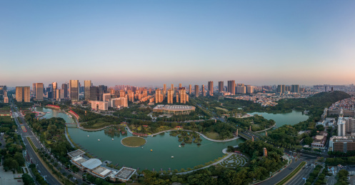 航拍中国广东佛山南海千灯湖公园