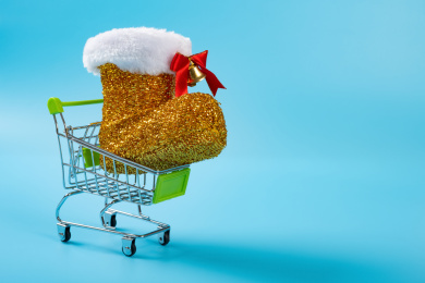 购物车和圣诞靴子